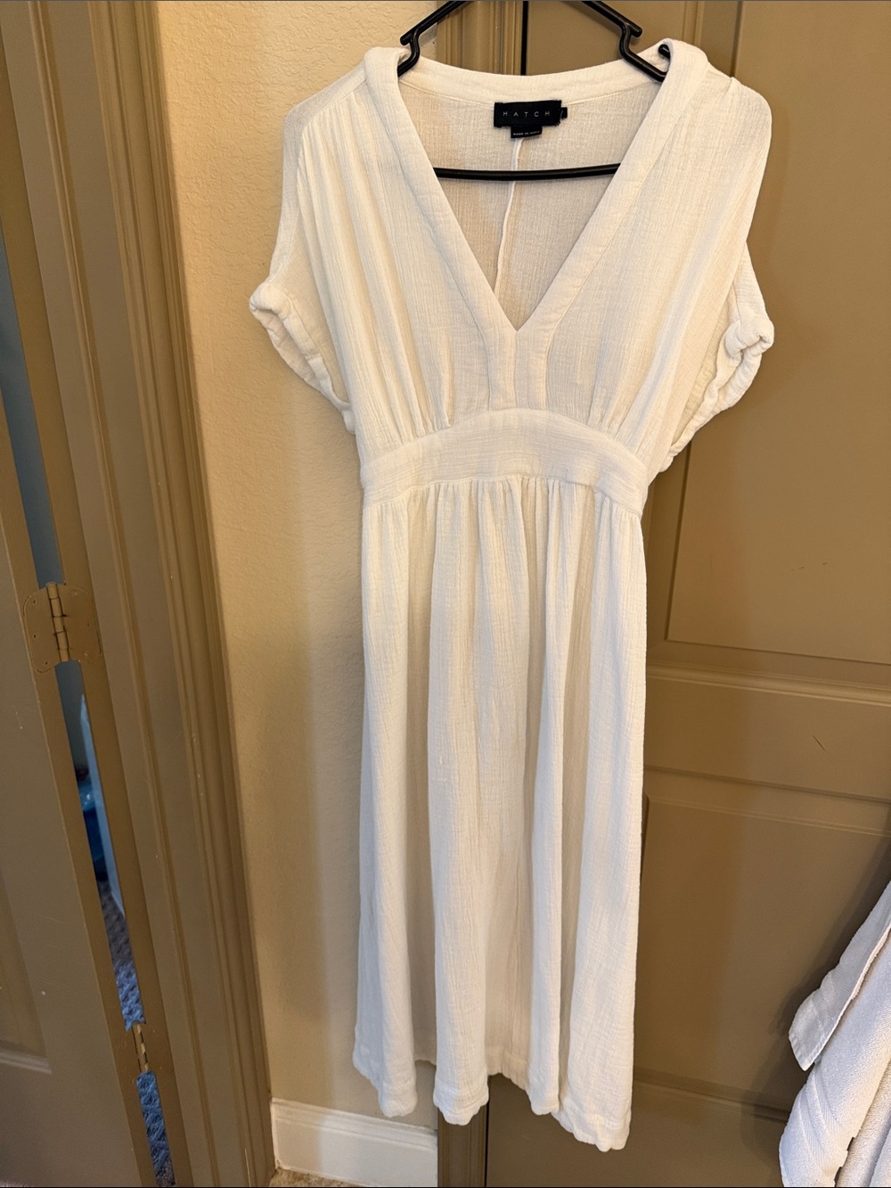 Hatch White V-Neck Textured Midi MATERNITY Dress